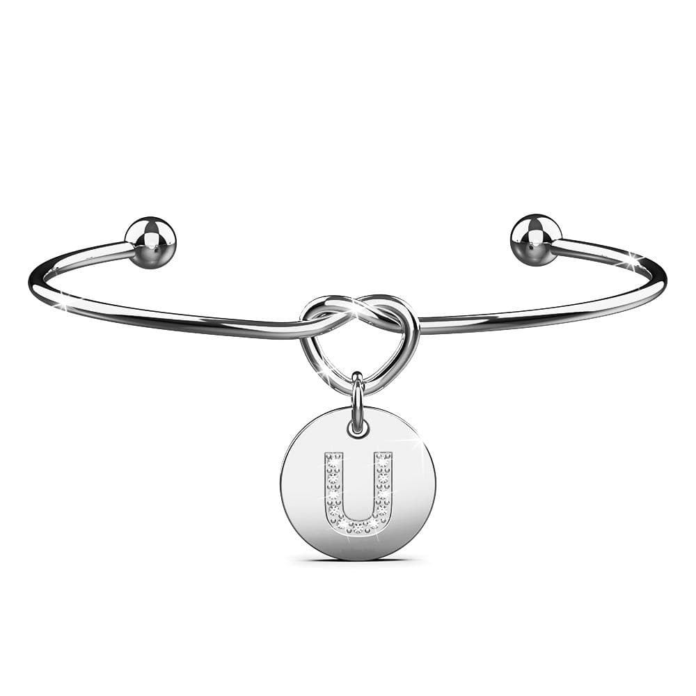Fancy Alphabet Letter Initial Bangle in White Gold