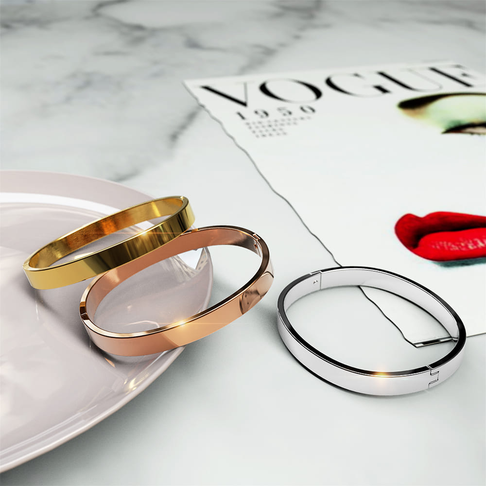 Serena Solid Flat Hinged Bangle in Gold