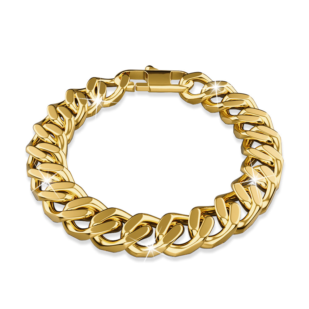 Muse Cuban Gold Layered Stainless Steel Chain Bracelet 21.5cm