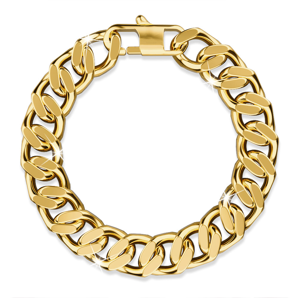 Muse Cuban Gold Layered Stainless Steel Chain Bracelet 22.5cm