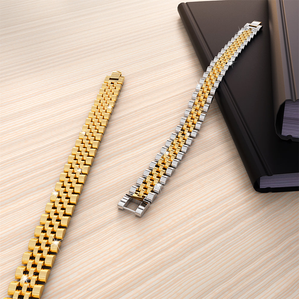 Brick Dual Tone Gold Layered Stainless Steel Bracelet