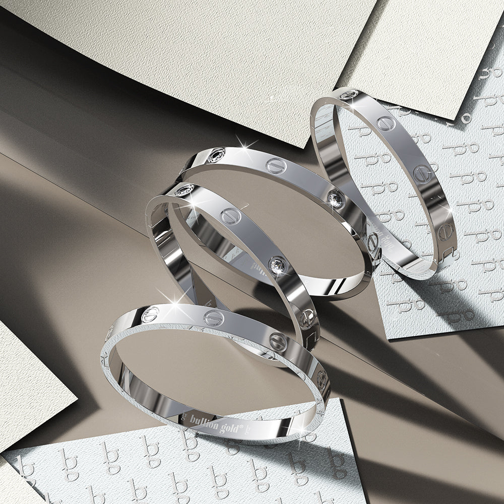 Carrie Stainless Steel Bangle in White Gold - 64mm