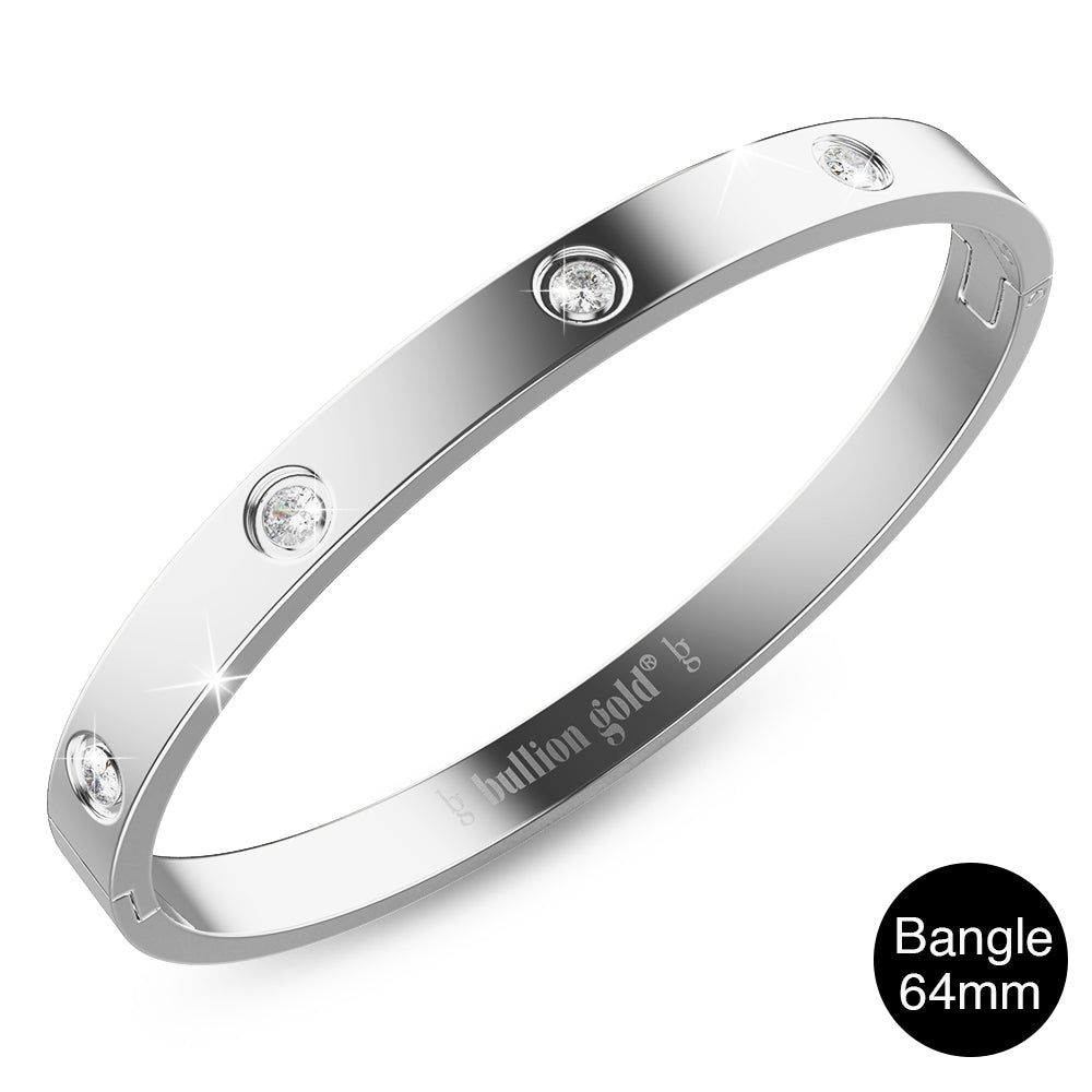 Cecelia Stainless Steel Bangle in White Gold - 64mm