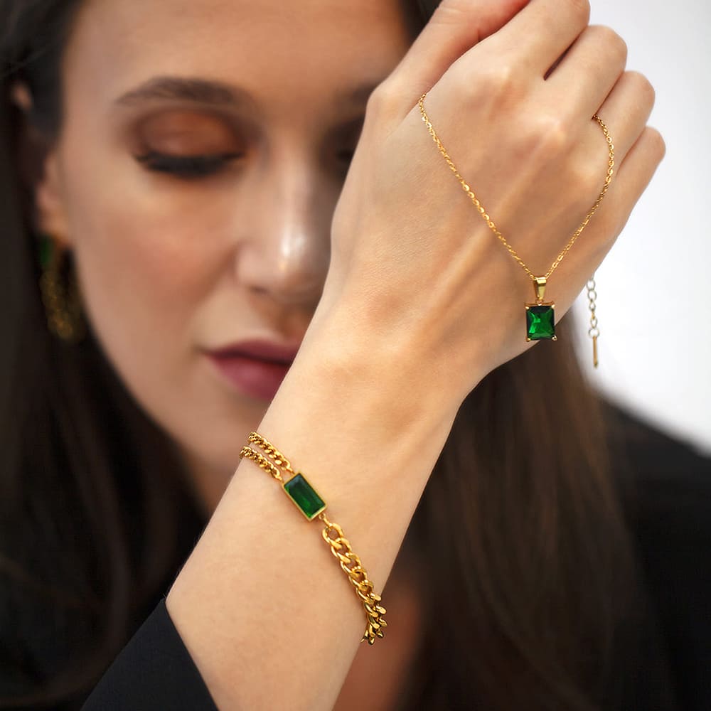 Emerald Zirconia Multiple Chain Bracelet