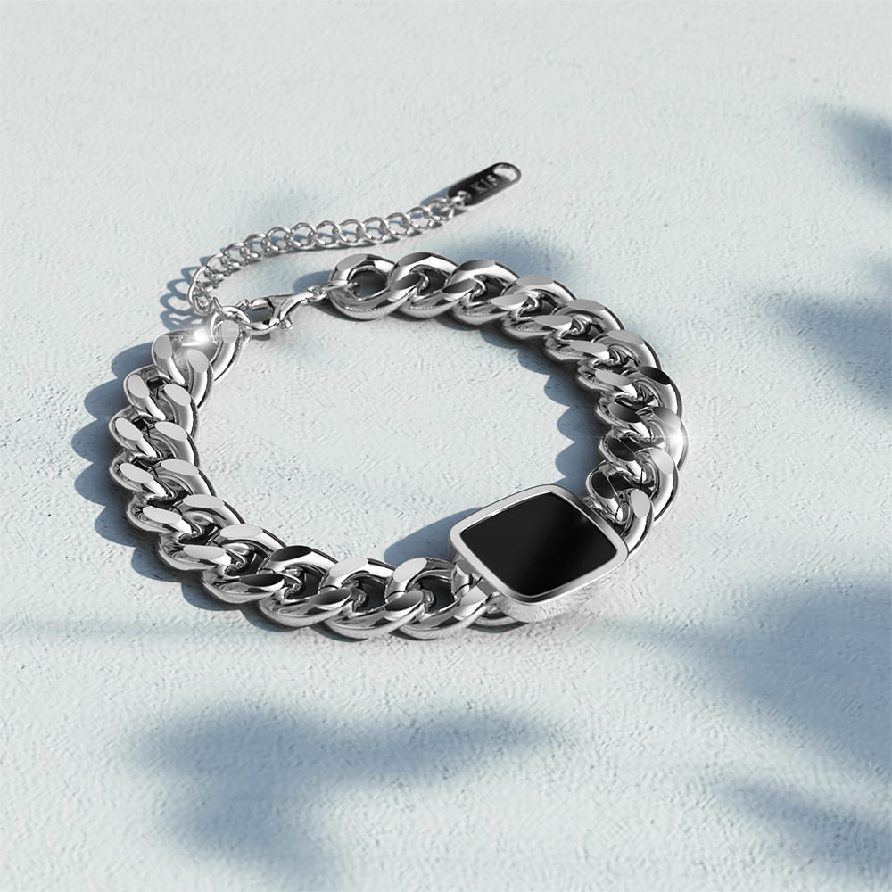 Fernando Titanium Cuban Chain Acrylic Bar Bracelet in White Gold