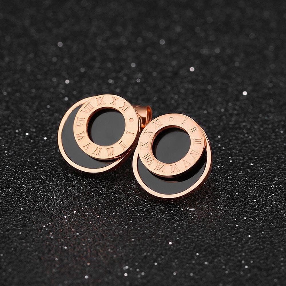 Modern Geometric Style Stud Earrings Circles Rose Gold - Brilliant Co