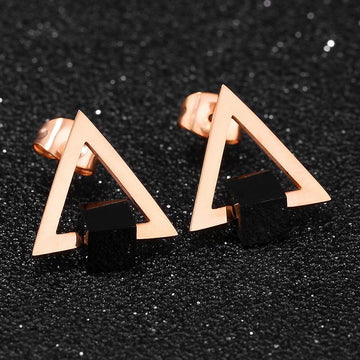 Modern Geometric Style Stud Earrings Triangle & Cube Rose Gold - Brilliant Co
