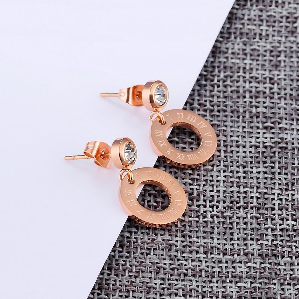 Roman Numeral W/ CZ Round Drop Earrings - Brilliant Co