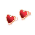 Heart Silhouette Stud Earrings Red