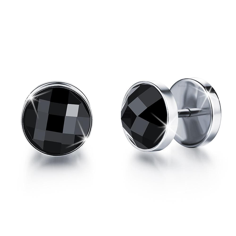 Onyx Steel Button Stud Earrings - Brilliant Co