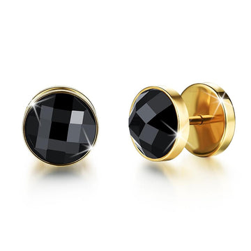 Onyx Gold Button Stud Earrings - Brilliant Co