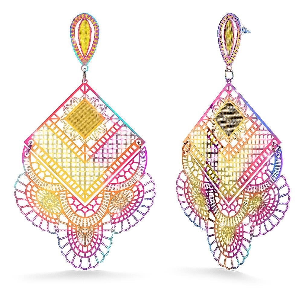 Laser Etched Earrings In Rainbow