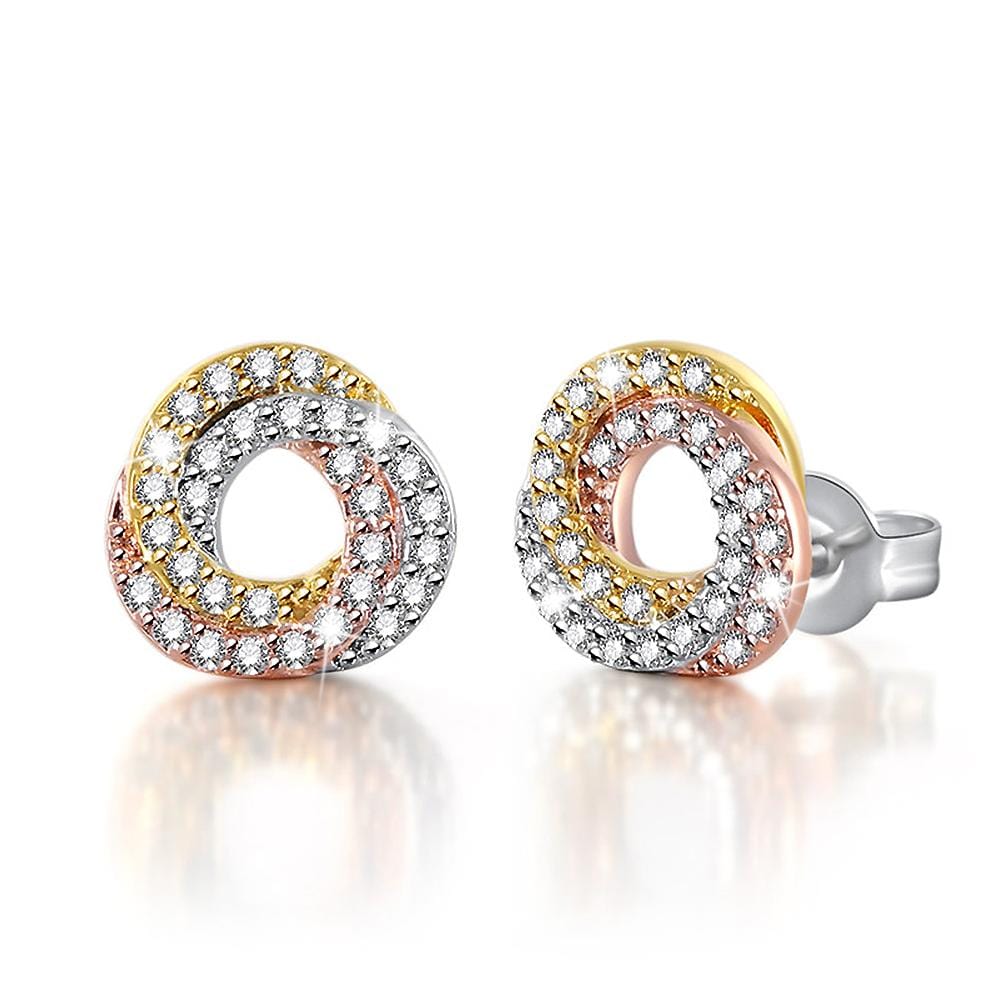 Que Shimmery Twirl Stud Tri Tone Layered Earrings - Brilliant Co