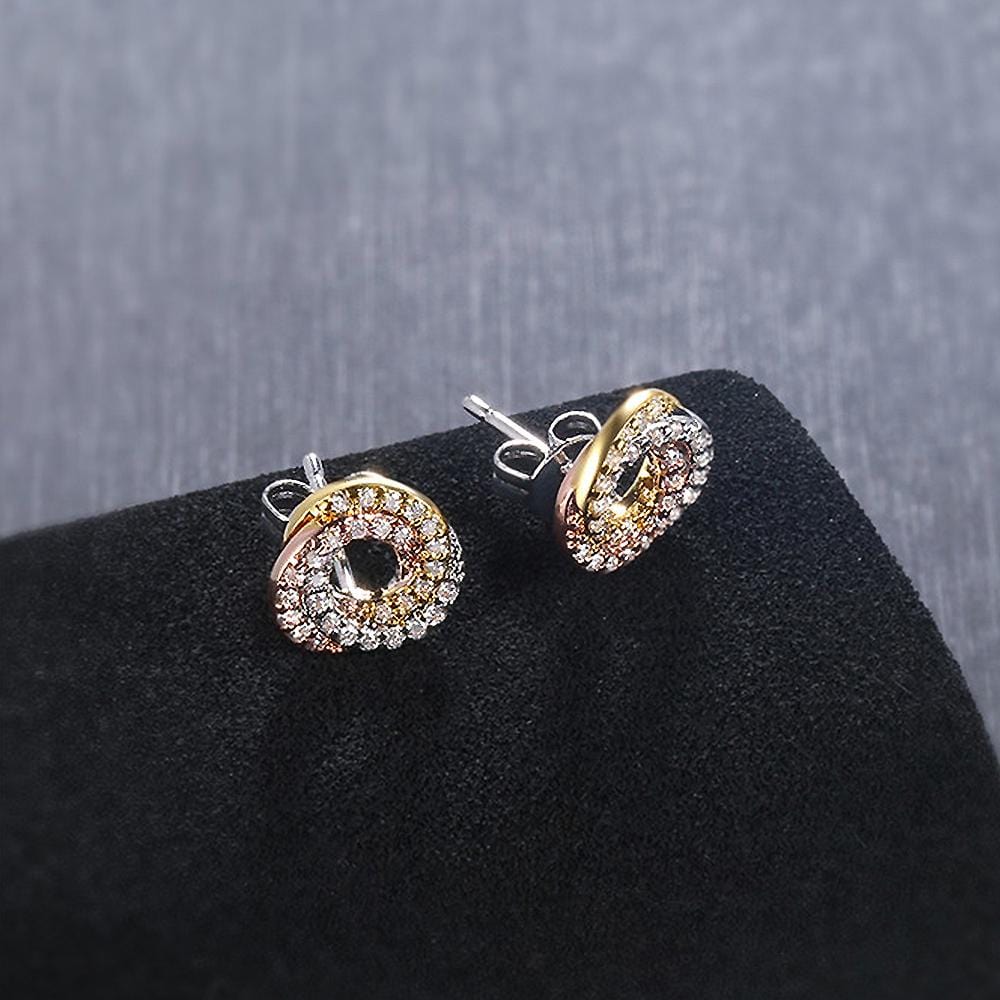 Que Shimmery Twirl Stud Tri Tone Layered Earrings - Brilliant Co