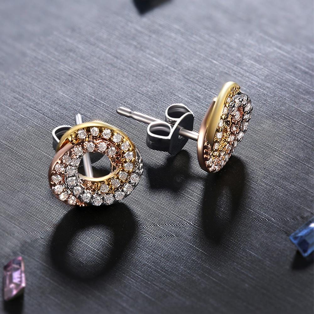 Que Shimmery Twirl Stud Tri Tone Layered Earrings - Brilliant Co