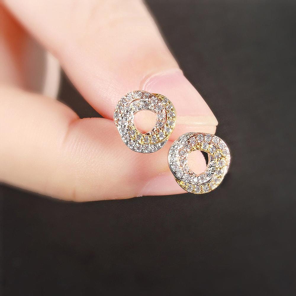 Que Shimmery Twirl Stud Tri Tone Layered Earrings - Brilliant Co