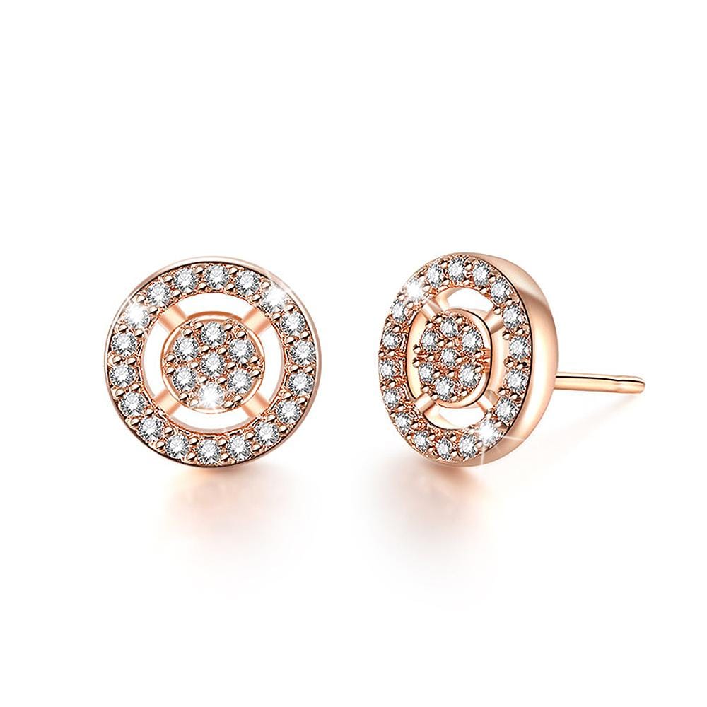 Shiny Created Diamonds Halo Rose Gold Layered Stud Earrings - Brilliant Co