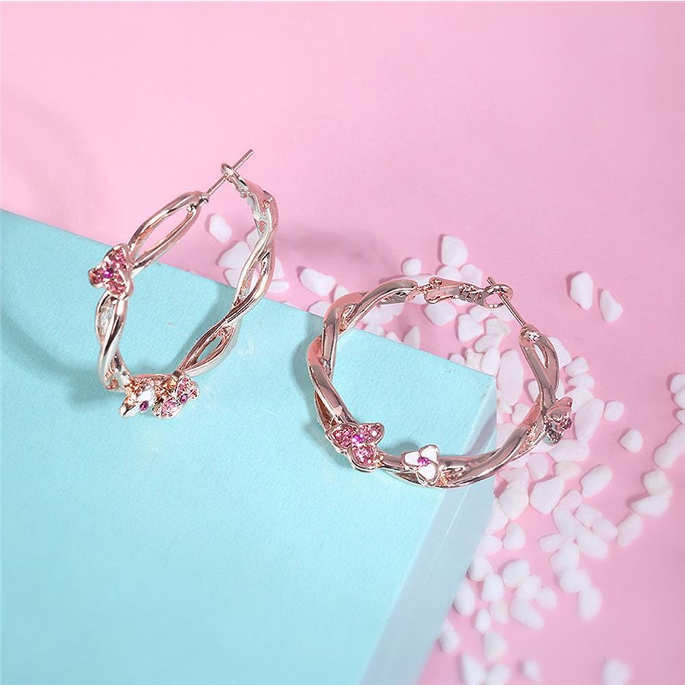 Exotic Wild Floral Hoop Rose Gold Layered Earrings