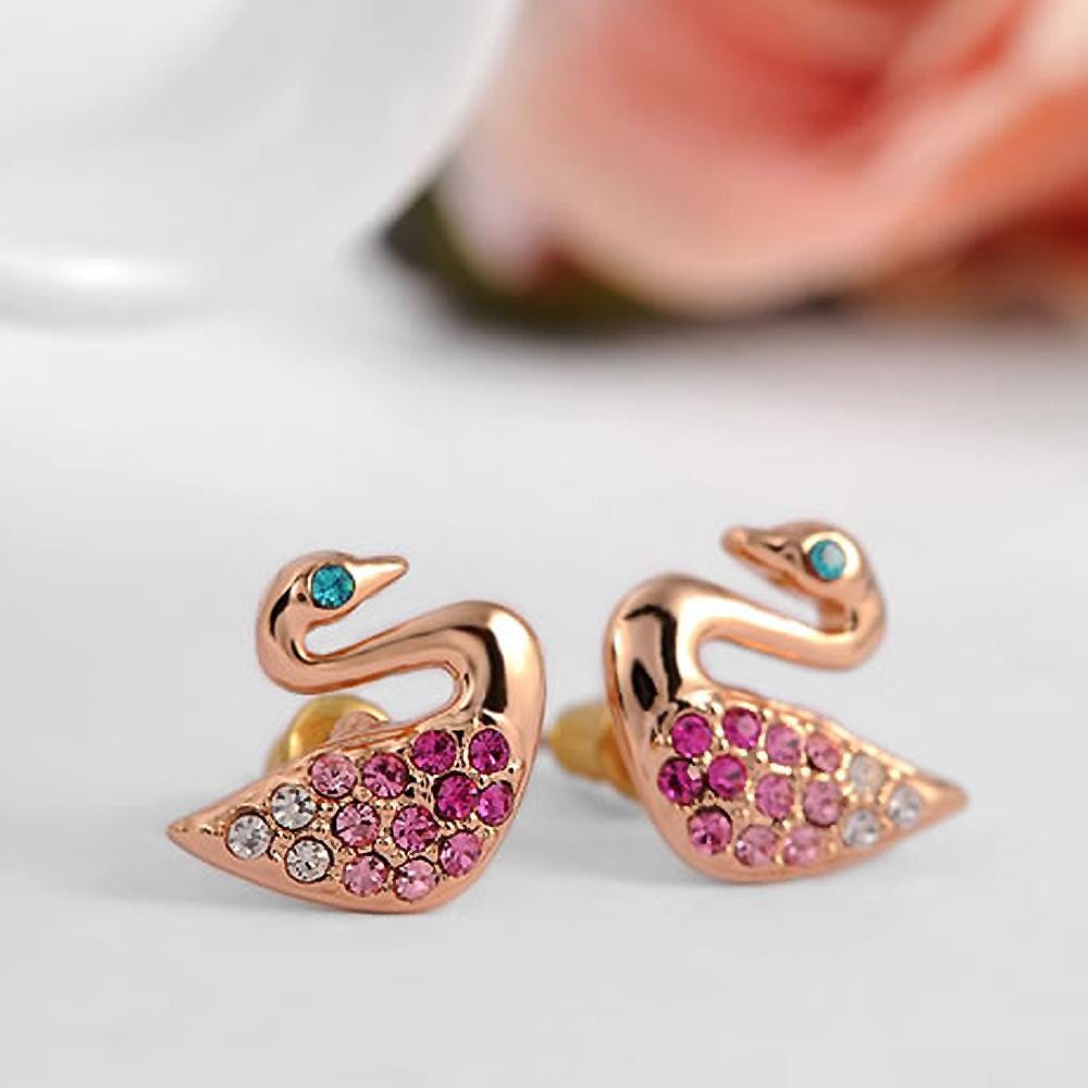 Embellished with Austrian Crystals Swan Rose Gold Layered Stud Earrings - Brilliant Co