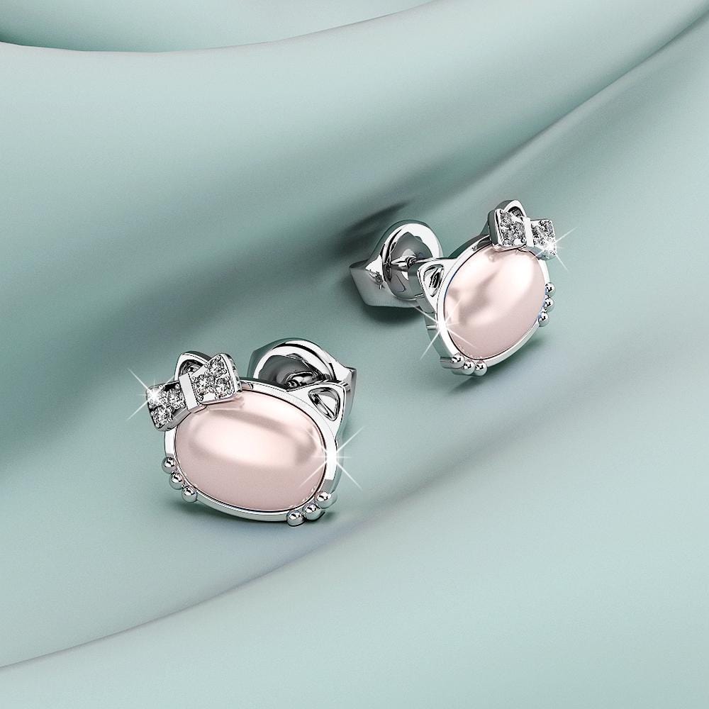 Hello Kitty Soft Pink White Gold Layered Stud Earrings