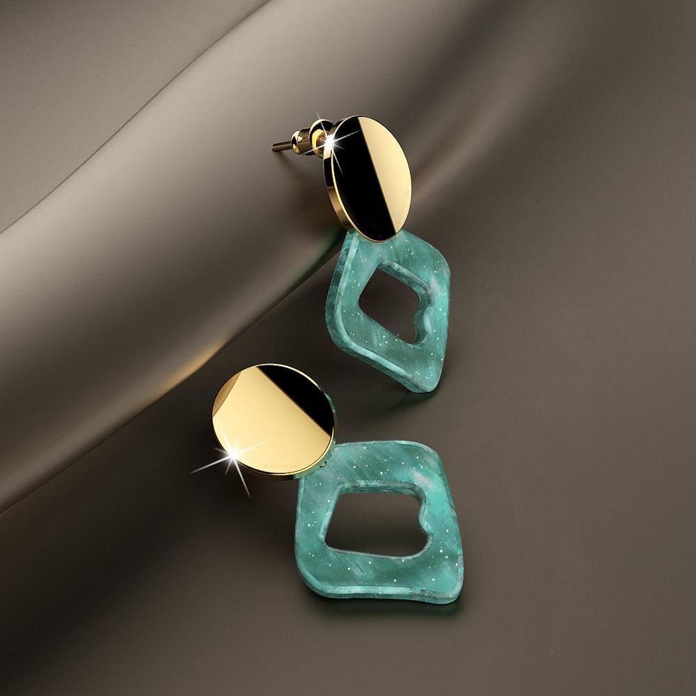 Aqua Stone Drop Gold Layered Earrings