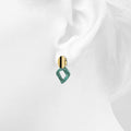 Aqua Stone Drop Gold Layered Earrings