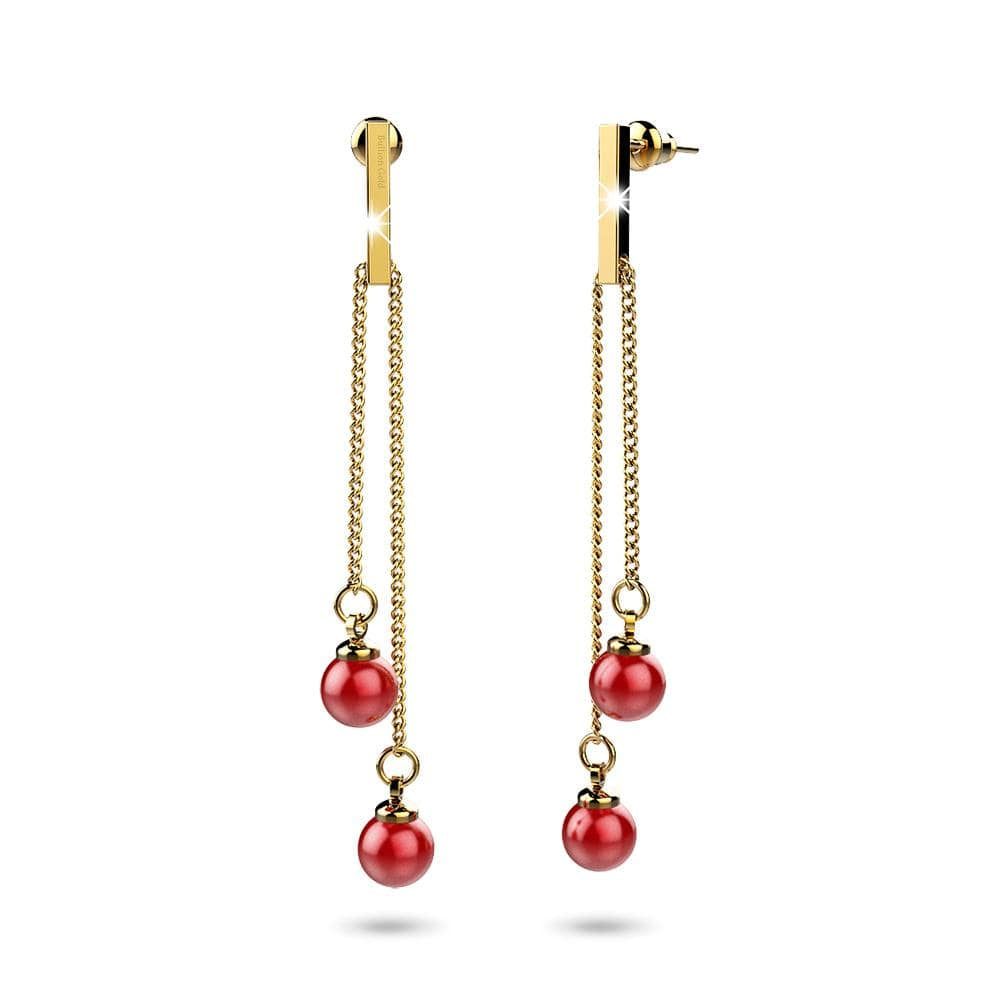 Red Dot Dangle Gold Layered Earrings