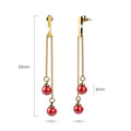 Red Dot Dangle Gold Layered Earrings