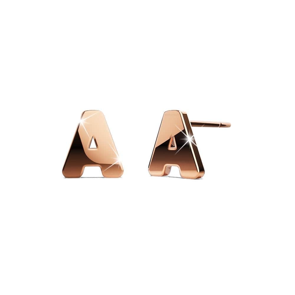 Bold Alphabet Letter Initial Charm Earrings in Rose Gold Tone - 2