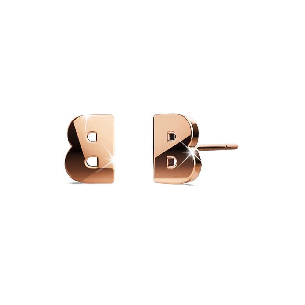 Bold Alphabet Letter Initial Charm Earrings in Rose Gold Tone - 6