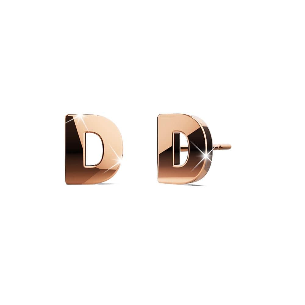 Bold Alphabet Letter Initial Charm Earrings in Rose Gold Tone - 14