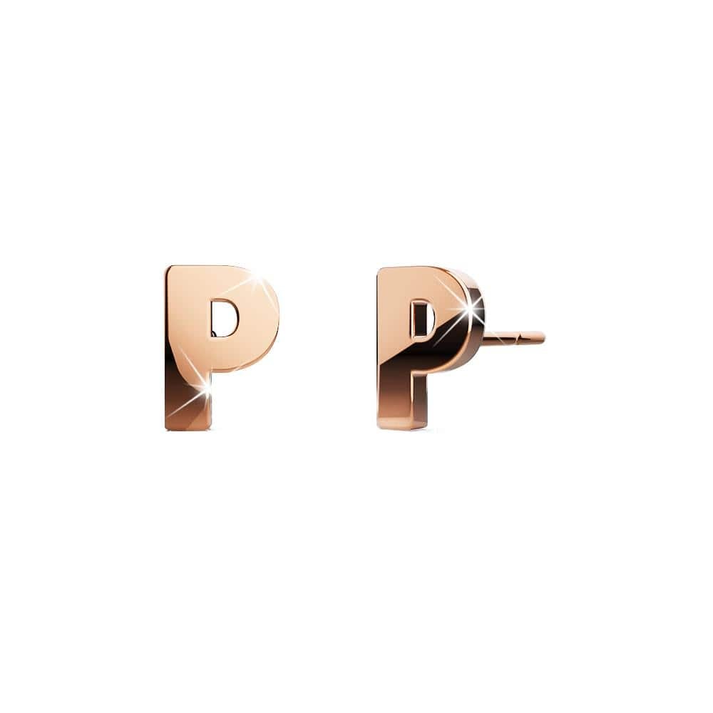 Bold Alphabet Letter Initial Charm Earrings in Rose Gold Tone - 62