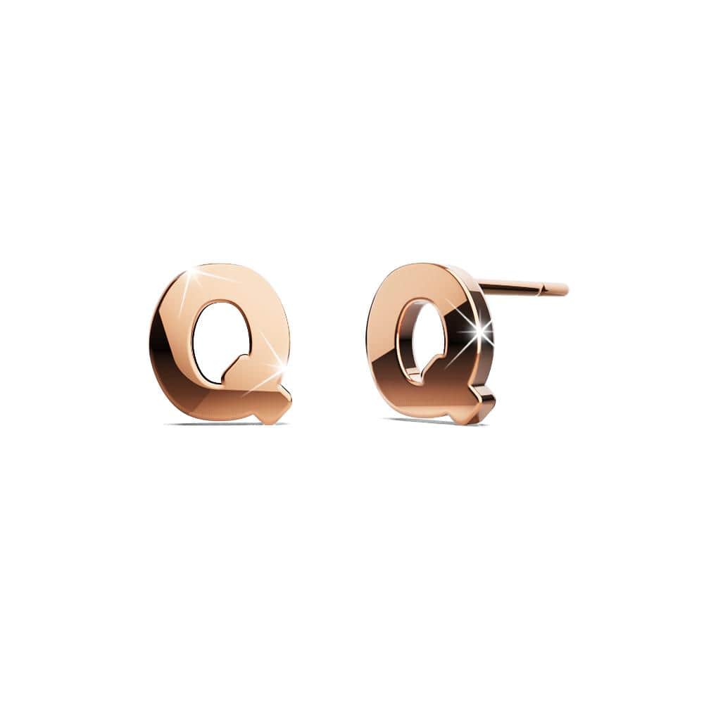 Bold Alphabet Letter Initial Charm Earrings in Rose Gold Tone - 66
