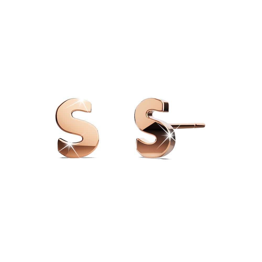 Bold Alphabet Letter Initial Charm Earrings in Rose Gold Tone - 74