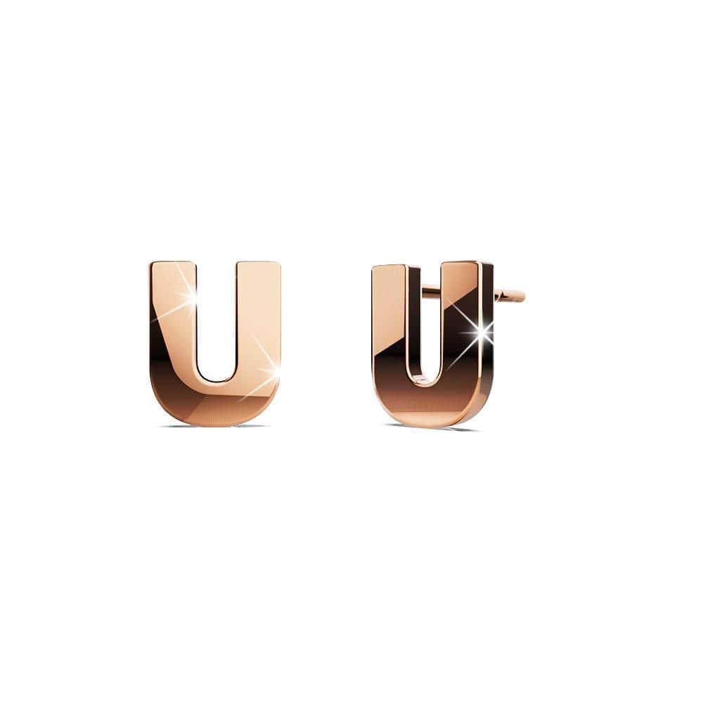 Bold Alphabet Letter Initial Charm Earrings in Rose Gold Tone - 82