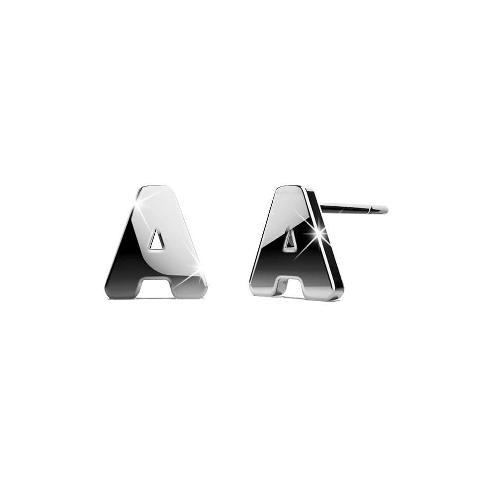 Bold Alphabet Letter Initial Charm Earrings in White Gold Tone - 2