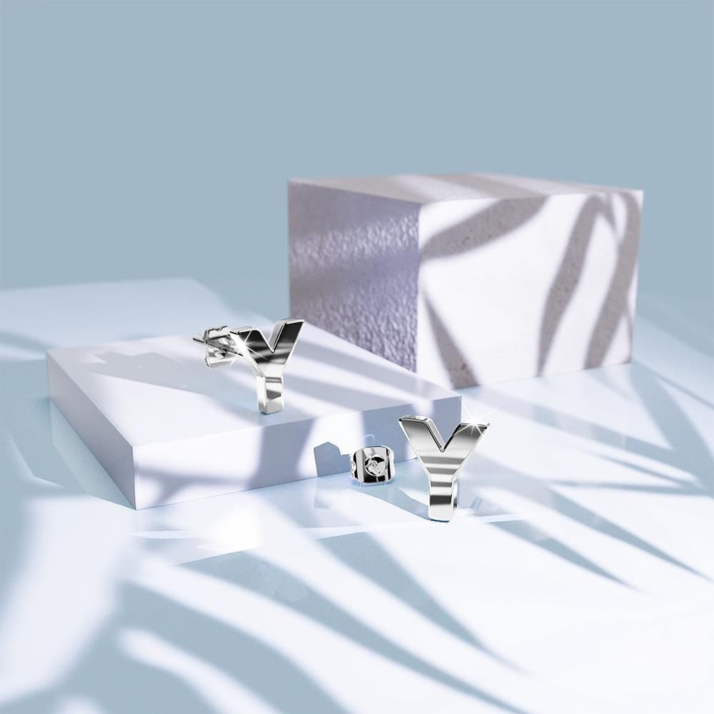 Bold Alphabet Letter Initial Charm Earrings in White Gold Tone - 99