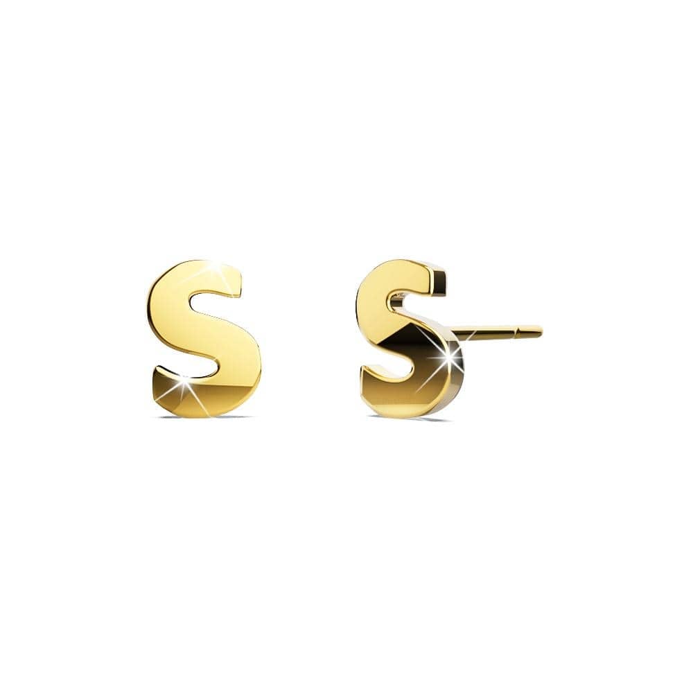 Bold Alphabet Letter Initial Charm Earrings in Gold Tone - 74