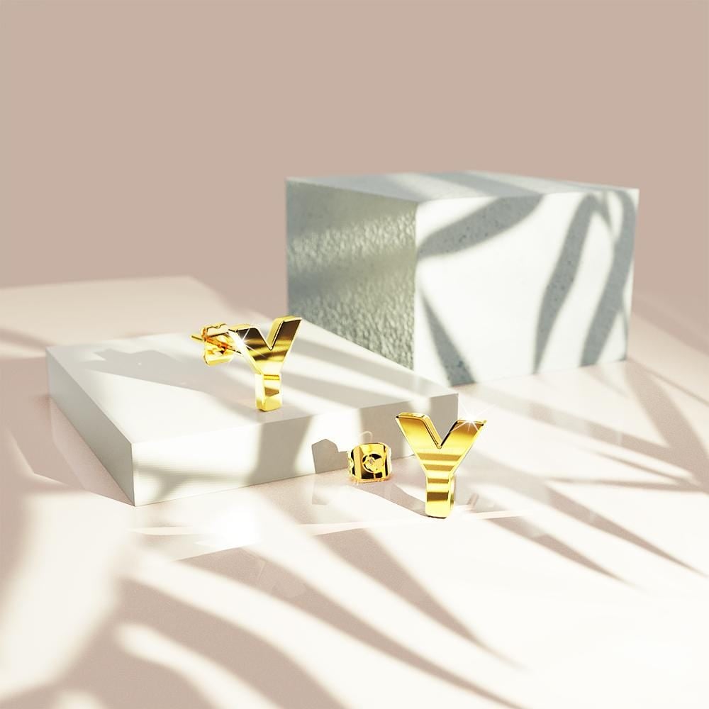 Bold Alphabet Letter Initial Charm Earrings in Gold Tone - 99