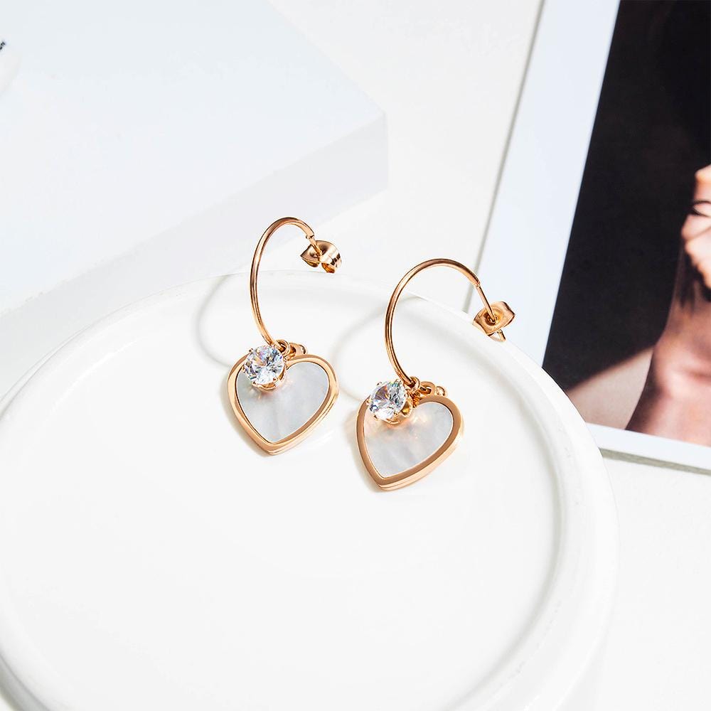 Sparkly Love Shaped Stud Earrings in Rose Gold