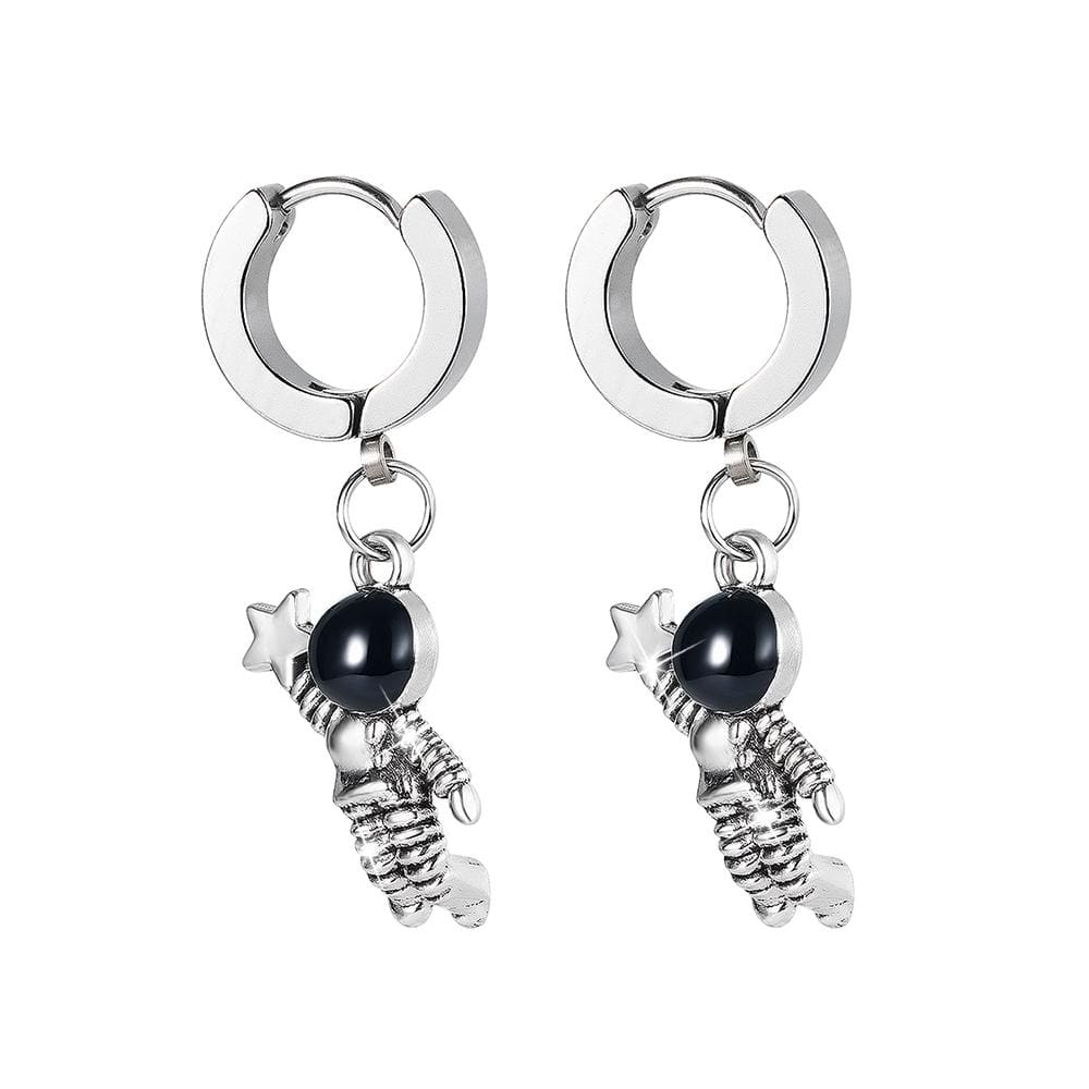 Little Astronaut Dangle Earring in White Gold