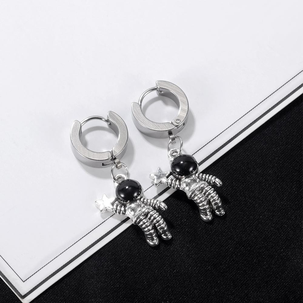 Little Astronaut Dangle Earring in White Gold