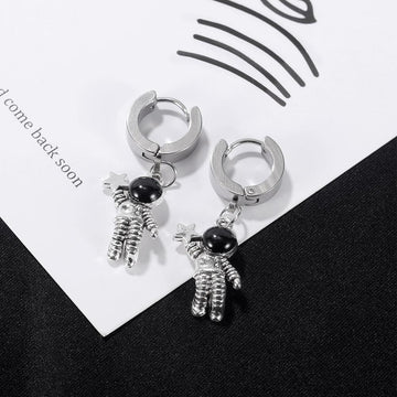 Little Astronaut Dangle Earring in White Gold
