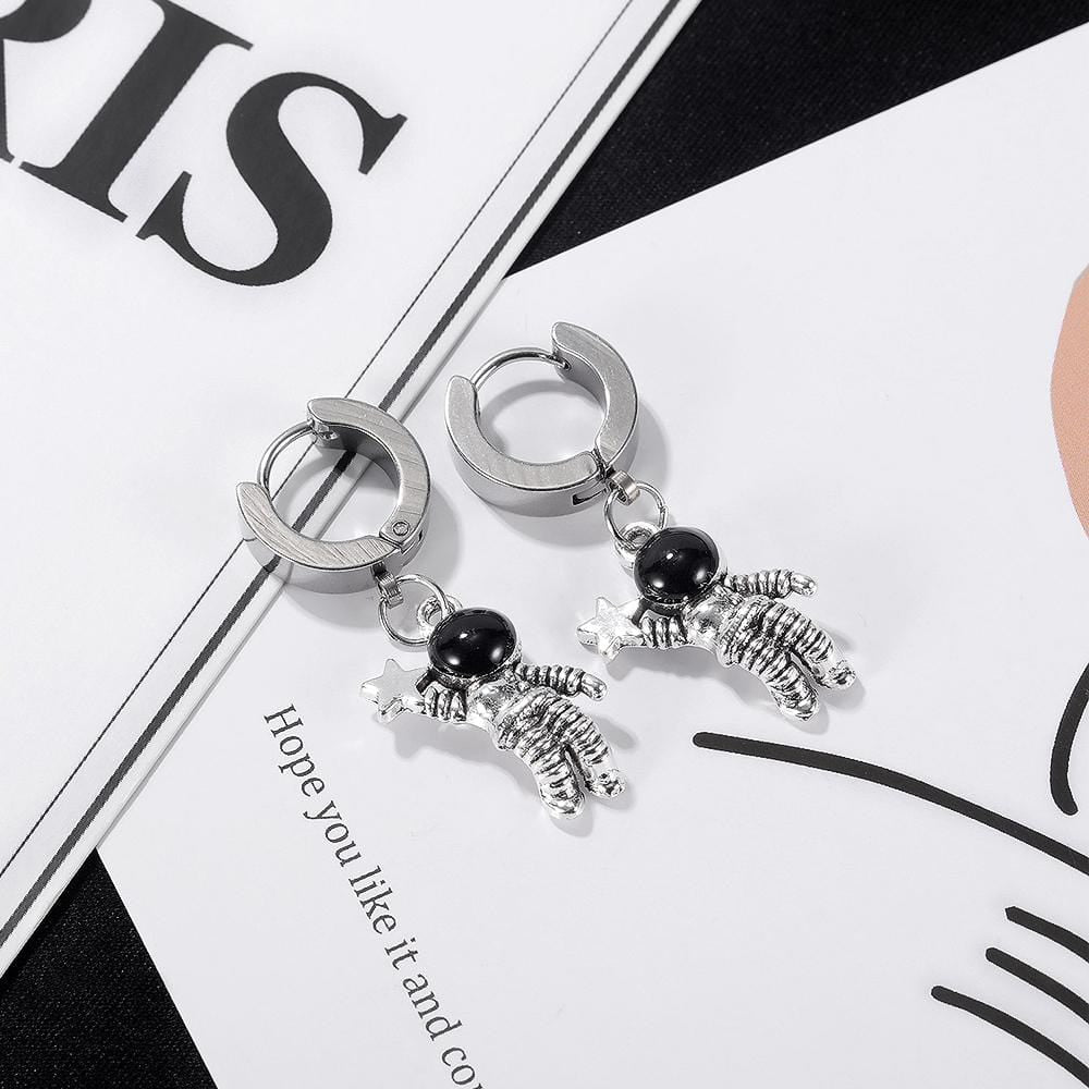 Little Astronaut Dangle Earring in White Gold