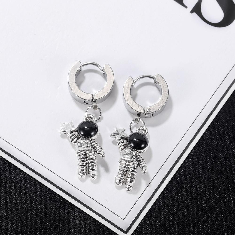 Little Astronaut Dangle Earring in White Gold