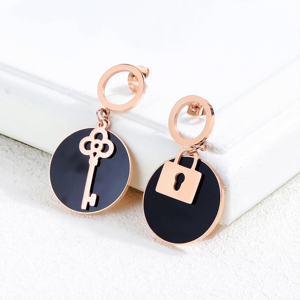 Bullion Gold Key & Lock Rose Gold Earrings