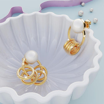 Helena Pearl & Charm Ring Gold Drop Earrings