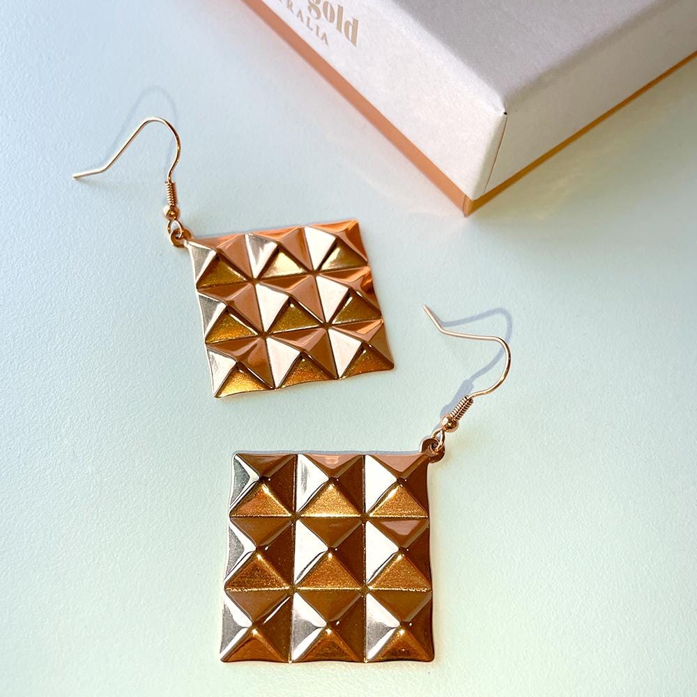 Fascination Geometric Diamond Shape Metallic  Earrings Rose Gold