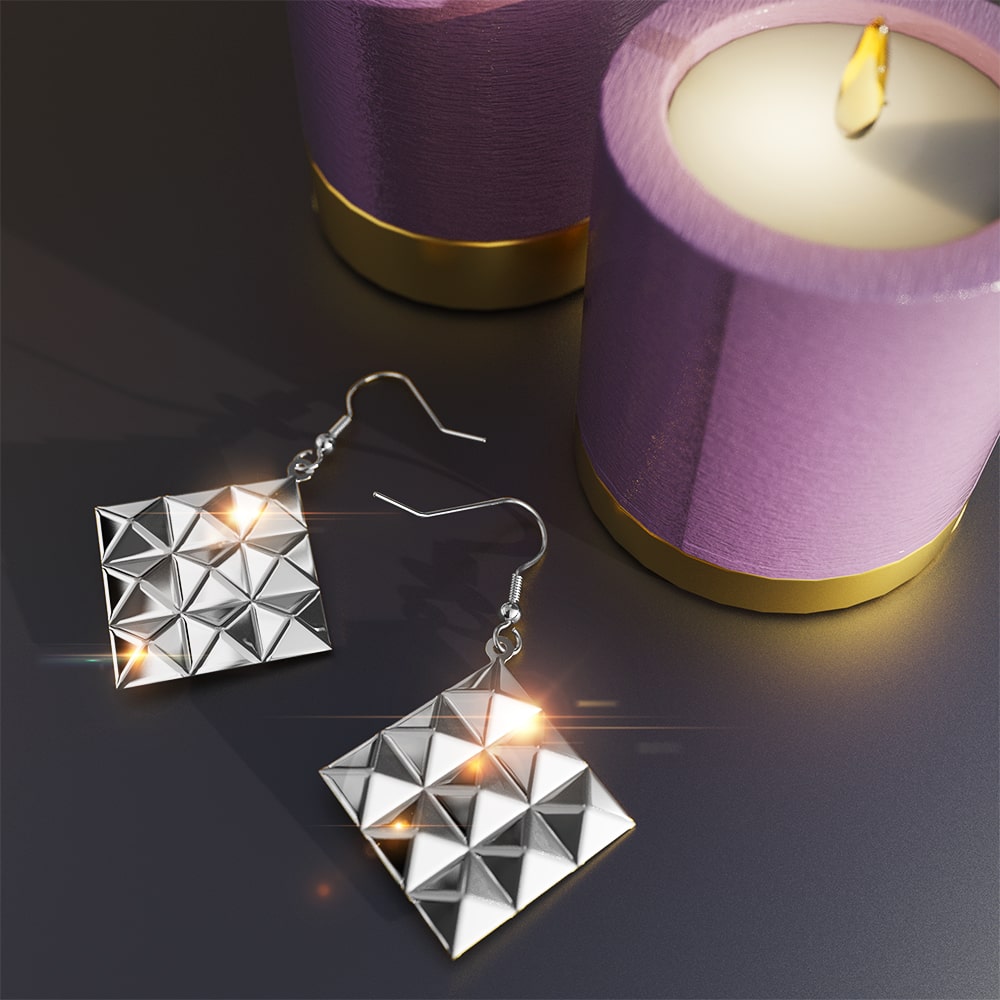 Fascination Geometric Style Diamond Shape Metallic Earrings White Gold