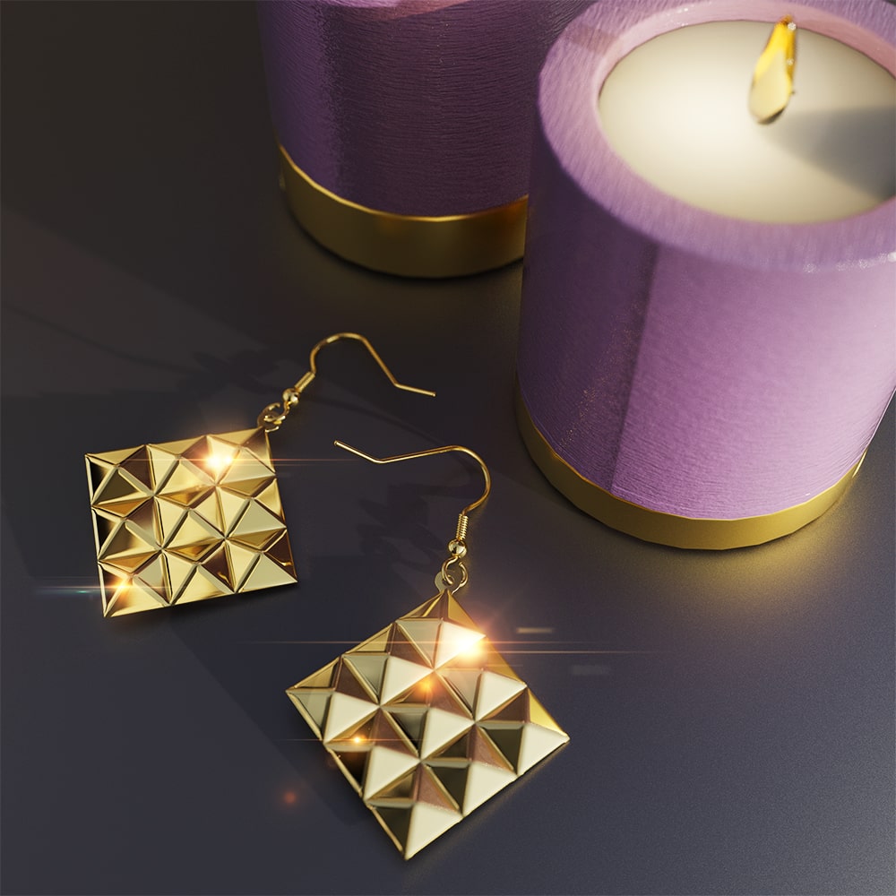 Fascination Geometric Style Diamond Shape Metallic Earrings Gold